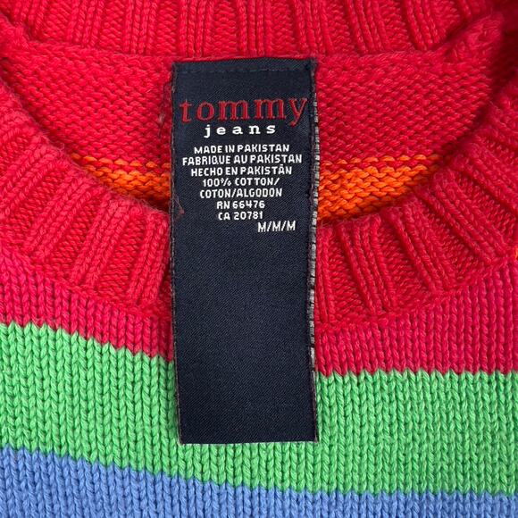 Vtg Striped Sweater Vest Size M Tommy 100% Cotton Red Blue Green 90s Y2K Preppy - Picture 4 of 4